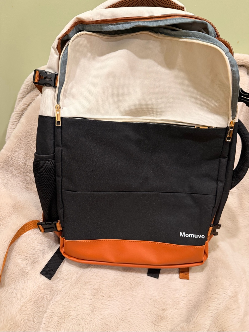 Men’s Two-Tone Black & Cream Backpack with Tan Accent